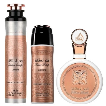 Lattafa Fakhar Woman Gift Set 100 Ml Perfumed Spray And 200 Ml Room Freshener