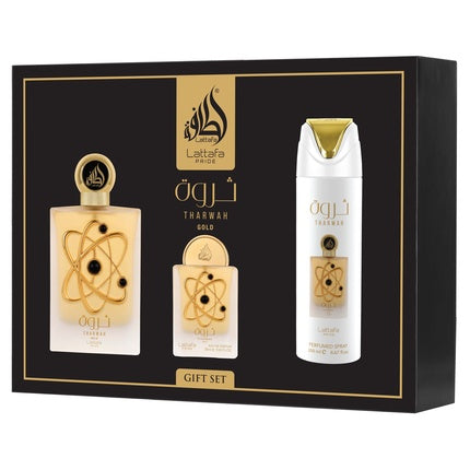 Lattafa Pride Tharwah Gold Giftset Eau De Parfum 100ml + 20ml + Deodorant 200ml Women Fragnance
