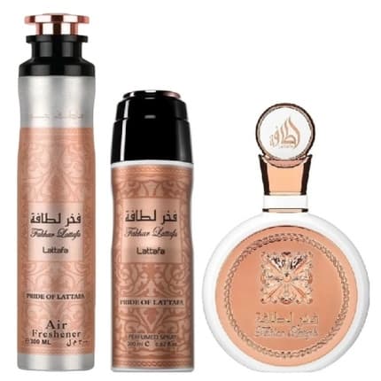 Lattafa Fakhar Woman Gift Set 100 Ml Perfumed Spray And 200 Ml Room Freshener