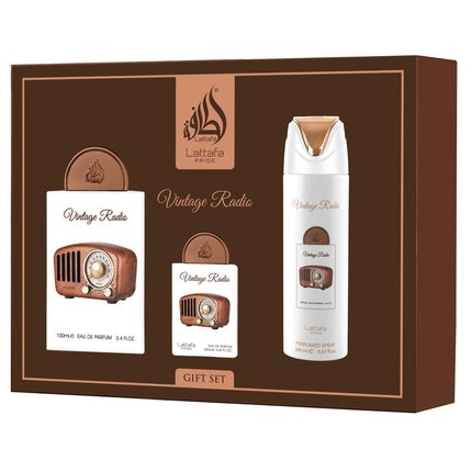 Lattafa Pride Vintage Radio Giftset Eau De Parfum 100ml + 20ml + Deodorant 200ml Unisex Fragnance