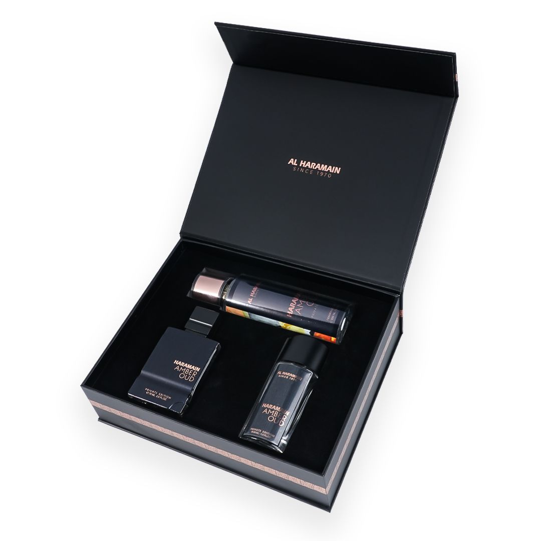 Al Haramain Haramain Amber Oud Private Edition Perfumery Gift Set With Body Mist 75ml 30ml Body Mist