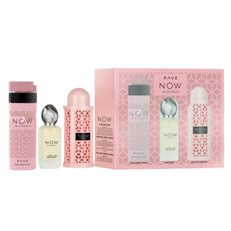 Lattafa Rave Now Women Gift Set Eau De Parfum 100 Ml Hair Mist 50 Ml Perfumed Spray 200 Ml